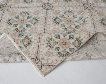 Kleiner Vintage Türkischer Oushak Teppich: 100x200 Wollteppich