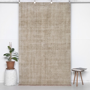 Neutral Oushak Rug + Vintage Area Rug + 4x7 Rug + Beige Rug + Handmade Rug + Muted Rug + Worn Rug, Persian Rug, Size: 236x140 - 7.7x4.6 feet