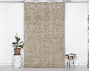 Vintage Oushak Rug: Neutral Beige Handmade Plain Rug (7.7x4.6 ft)