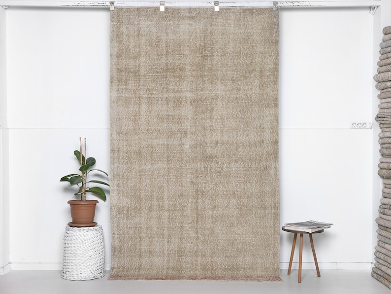 Neutral Oushak Rug + Vintage Area Rug + 4x7 Rug + Beige Rug + Handmade Rug + Muted Rug + Worn Rug, Persian Rug, Size: 236x140 - 7.7x4.6 feet