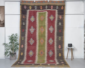 6 x 10 bohemian rug + turkish area rug + bohem handmade rug + colorfull rug + 6 x 10 vintage rug + size: 310x 175 cm 10.2 x 5.7 feet
