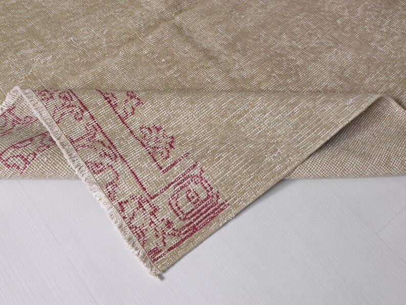Neutral Oushak Rug + Vintage Area Rug + 4x7 Rug + Beige Rug + Handmade Rug + Muted Rug + Worn Rug, Persian Rug, Size: 236x140 - 7.7x4.6 feet