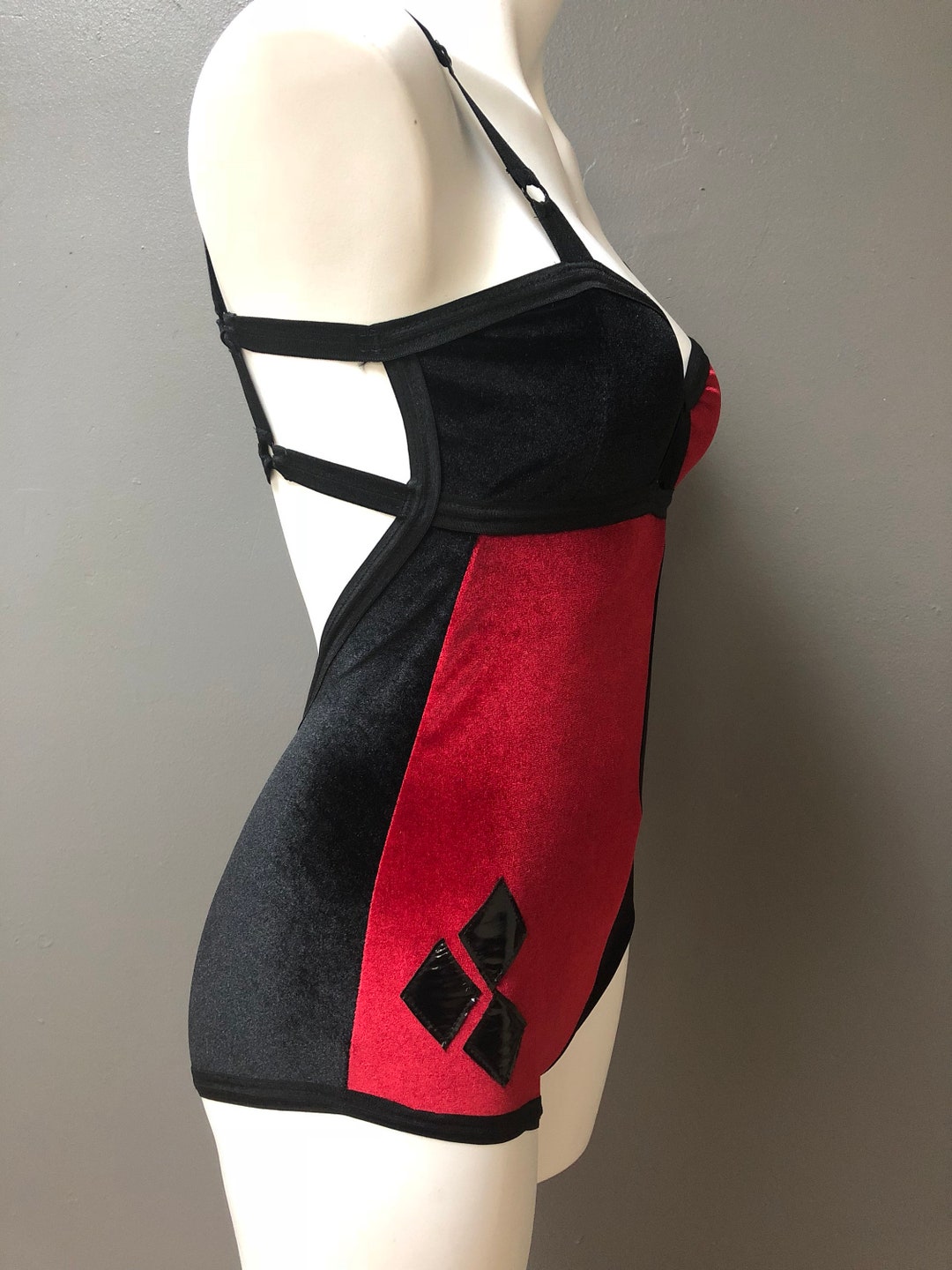 Harley Quinn Bodysuit /velvet/costume/hand Made Etsy