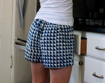 Women's French Knickers, Summer Shorts, Indigo Hand Block-Printed, 100% Cotton Made To Order