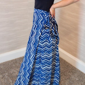 Indigo Hand Block-Printed, 100% Cotton, Wrap Skirt