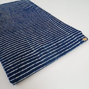 Striped Indigo Hand Block-Printed Fabric, 100% Cotton