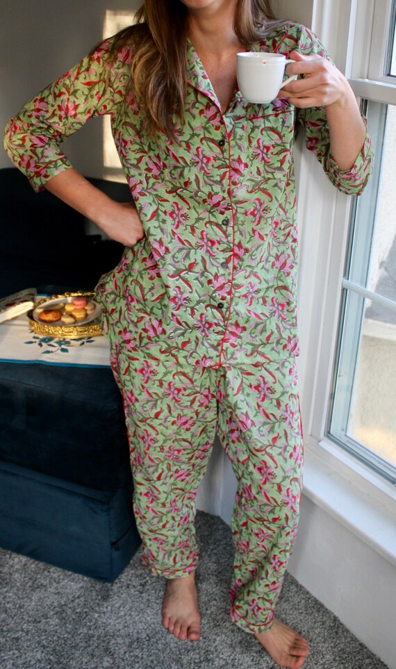 100 Indian Cotton Block Print Pajama Set Etsy UK
