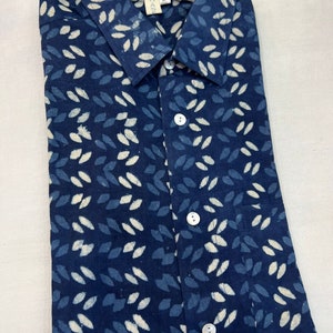 Men's Indigo Block Print Button Up Shirt MADE TO ORDER image 6