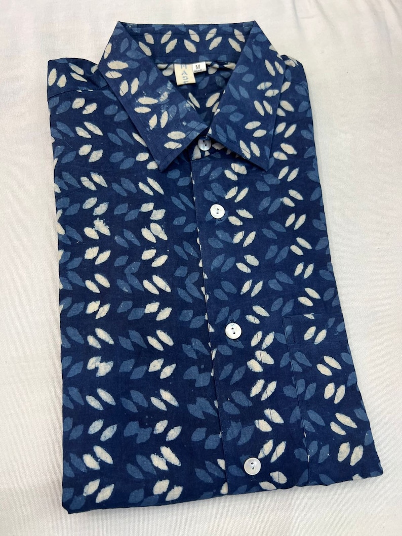 Men's Indigo Block Print Button Up Shirt MADE TO ORDER image 6