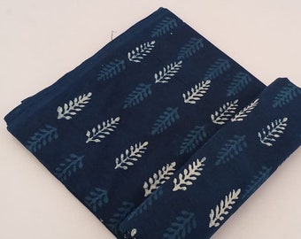 Indigo Hand Block-Printed Fabric, 100% Cotton, Flower Pattern