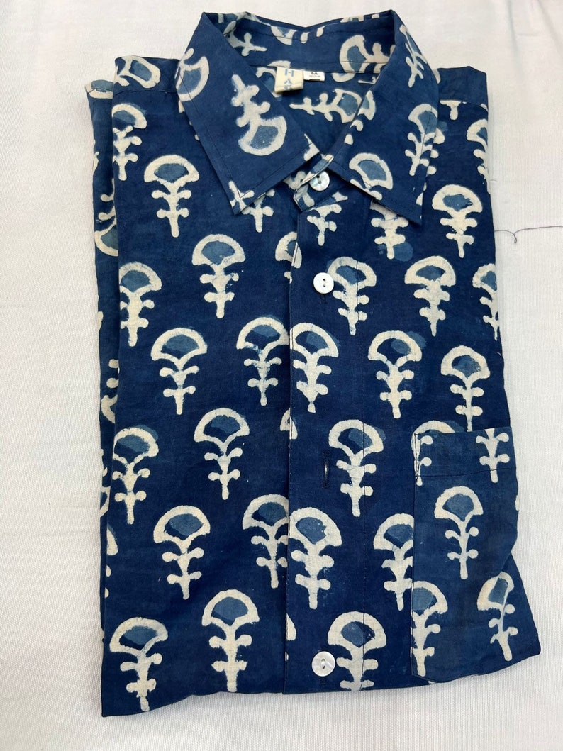 Men's Indigo Block Print Button Up Shirt MADE TO ORDER image 5