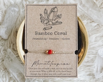 Bamboo Coral | Wish Bracelet | Crystal Wish Bracelet | Hemp Jewelry | Boho Style | Red Coral Jewelry | Hemp Bracelet