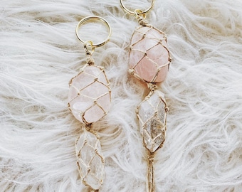 Rosenquarz | Kristall Schlüsselanhänger | Boho-Stil | Kristalle | Boho | Kristallheilung | Quarz Schlüsselanhänger | Rosenquarz Schlüsselanhänger | Hanf Schlüsselanhänger