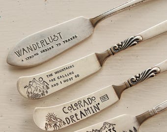 Inspirational Decorative Knives | Upcycled Vintage Hand Stamped