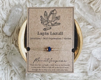 Lapis Lazuli Kristall Wunsch Armband, Hanf Schnur Schmuck, Achat, Heilende Kristalle, Umweltfreundliches Geschenk, minimalistisches Design, Gold Glas Perlen