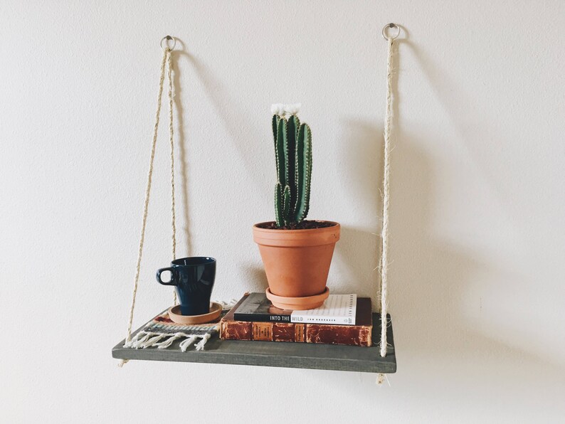 Rustic Hanging Shelf Midcentury Bohemian Side Table Image 0