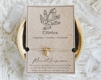 Citrin Kristall Wunsch Armband, Hanfschnur Schmuck, Achat, Heilende Kristalle, Umweltfreundliches Geschenk, minimalistisches Design, Gold Glasperlen