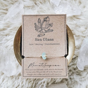 Pulsera de deseos de cristal de vidrio marino, joyería de cordón de cáñamo, ágata, cristales curativos, regalo ecológico, diseño minimalista, cuentas de vidrio dorado