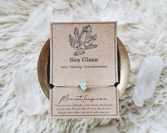 Sea Glass Crystal Wish Bracelet, Hemp Cord Jewelry, Agate, Healing Crystals, Eco-Friendly Gift, Minimalist Design, Gold Glass Beads