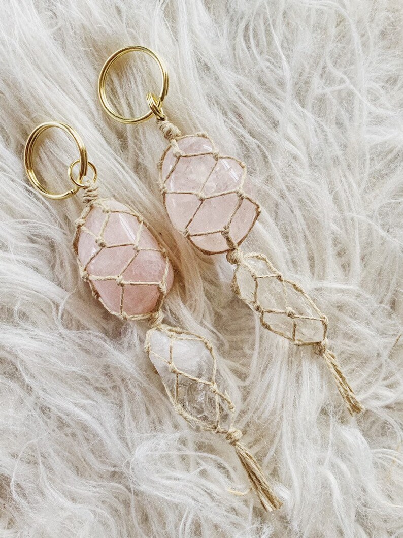 Rose Quartz Crystal Keychain Boho Style Crystals Etsy