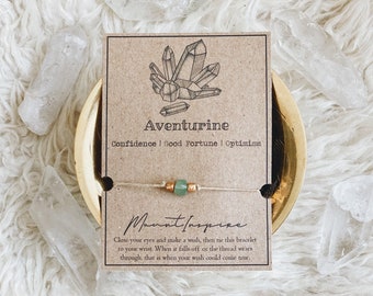 Aventurin Kristall Wunsch Armband, Hanfschnur Schmuck, Achat, Heilende Kristalle, umweltfreundliches Geschenk, minimalistisches Design, Gold Glasperlen, schick