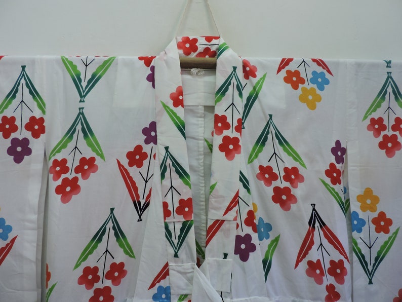 Japanese Girls Teen Yukata Summer Kimono Cotton Robe Motifs of Floral Flowers Abstract Geometric Boho Art 090519-10