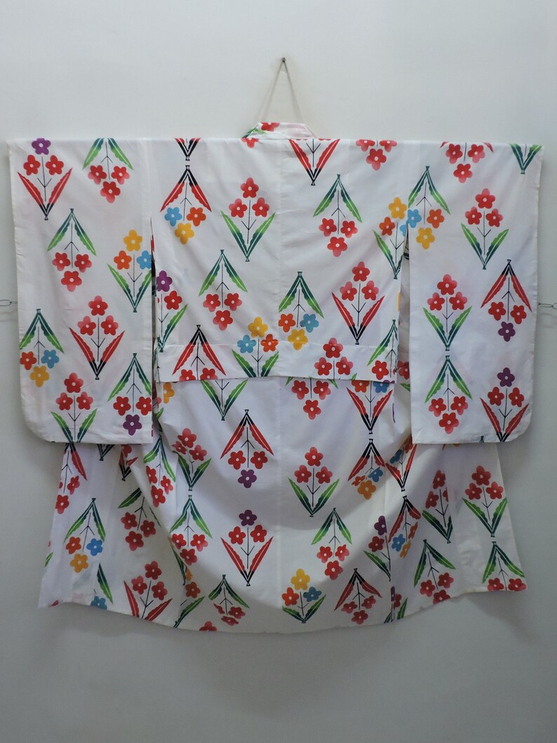 Japanese Girls Teen Yukata Summer Kimono Cotton Robe Motifs of Floral Flowers Abstract Geometric Boho Art 090519-10