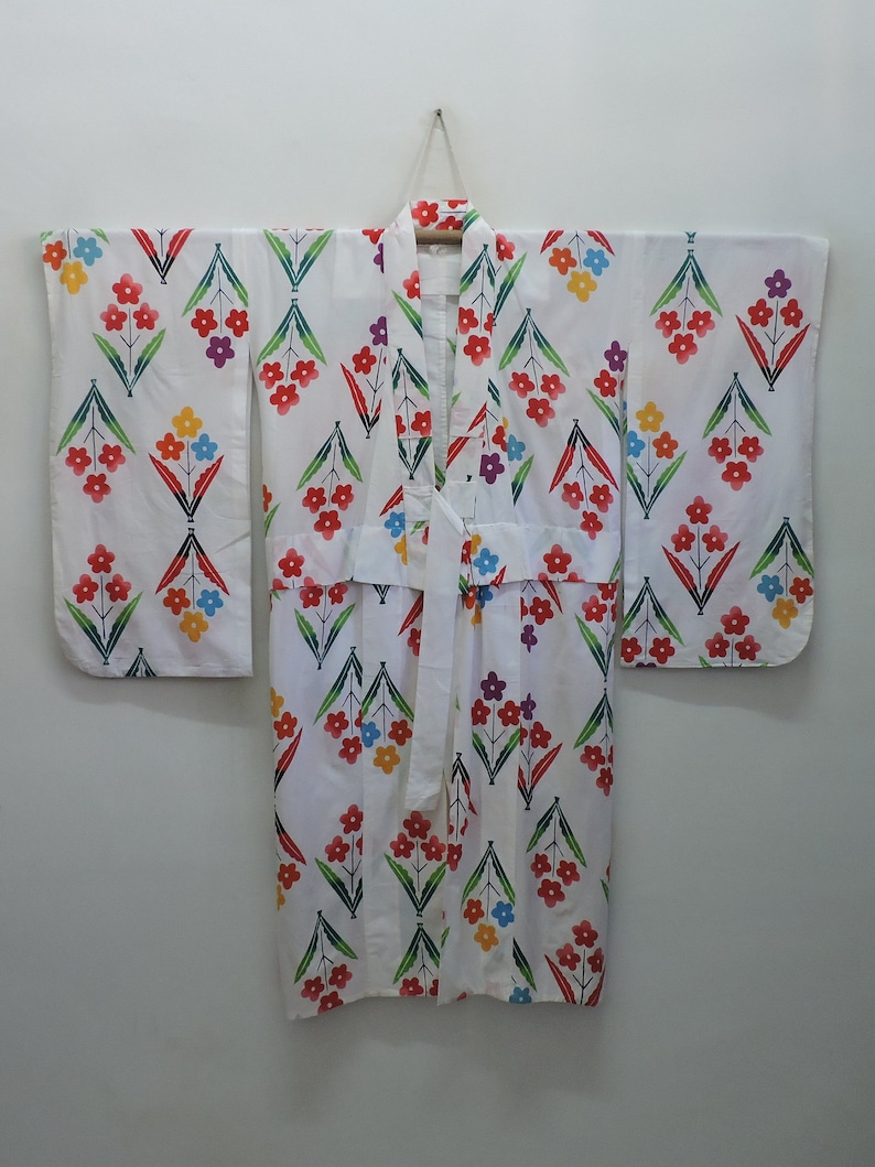 Japanese Girls Teen Yukata Summer Kimono Cotton Robe Motifs of Floral Flowers Abstract Geometric Boho Art 090519-10