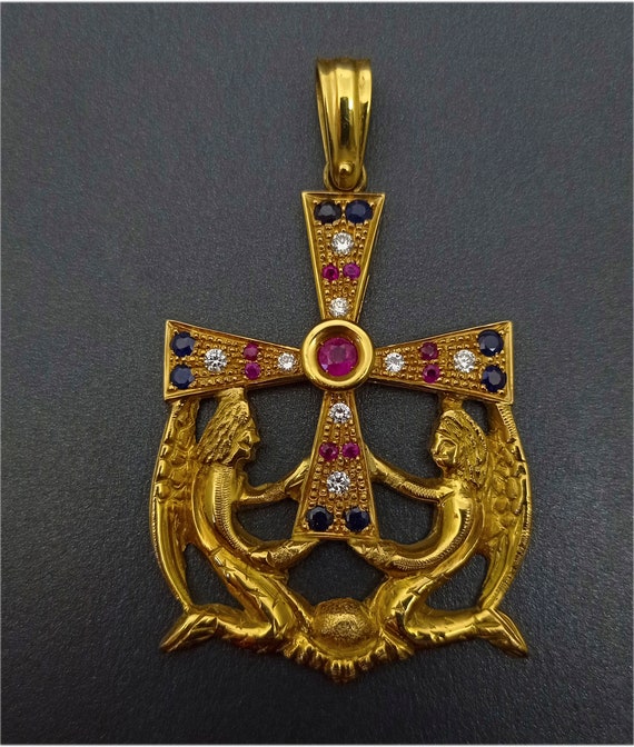 Big Angels Cross in 18kt gold, Rubies, Bright and… - image 2