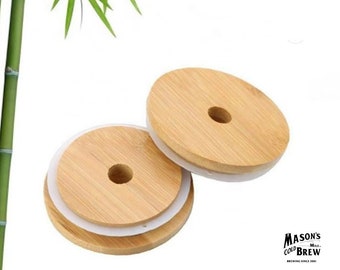 Bamboo Lids for Mason Jars, Beer Can Glass, Mason Drinking Jar, Iced Coffee Cup - Regular and Wide Mouth