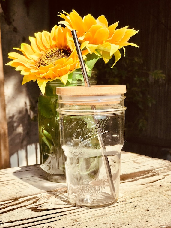 Glass Tumbler With Straw and Lid 16 Oz Fits in Cupholder Mason Jar