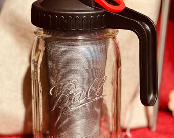 Cold Brew or Hot Brew Coffee Maker, Mason Jar Pitcher w/ Handle, Durable BALL Glass, Dutch-Weave Filter, Flip Lid 32 oz + Free Gift Bag