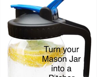 Mason Jar Lids - Store & Pour ™  2-pack Mason Jar Pouring Lids with Handle for All Wide Mouth Mason Jars - Mason Jar Pitcher Handle