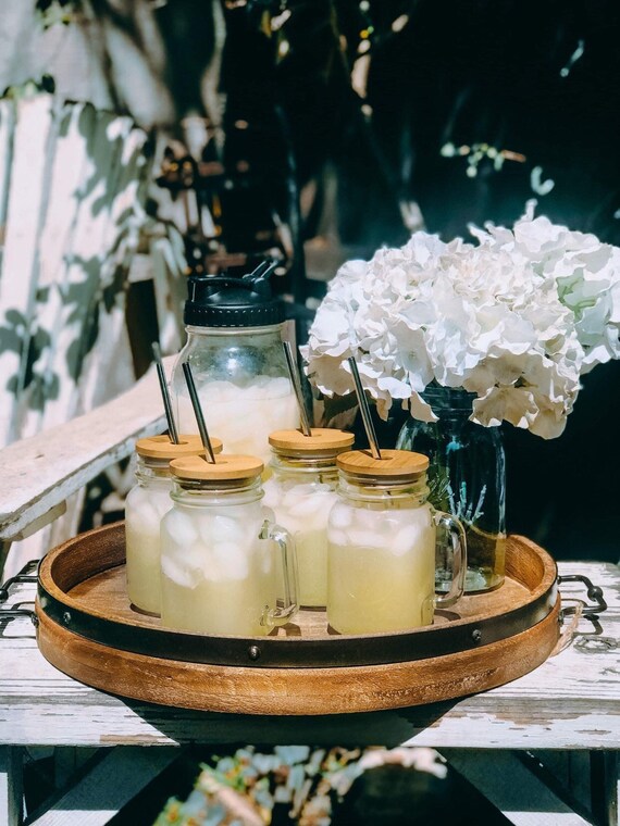 Mason Drinking Jars set of 4 With Bamboo Lid & Metal Straw Cup With Handle  Iced Coffee Cup Farmhouse Aesthetic lemonade Iced Tea -  Denmark