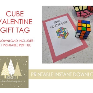 Printable DIGITAL Valentine Cube Mix Up Tag Card Game Puzzle 80s Retro simple Instant Download PDF file Awesome Nerd Geek Valentine&#39;s Day