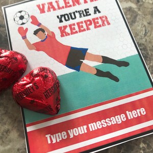 Printable DIGITAL Soccer Keeper Goalie Goal Valentine Card Love is Stronger Instant Download PDF file Sports Soccer Team Player Gift Tag
