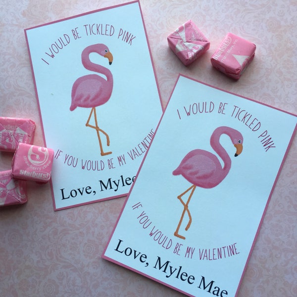 Printable Digital Tickled Pink Flamingo Valentine Editable Card Tag Holiday Valentines Day Cute Flamingos School Office Friend Tropical