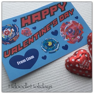 Printable Beyblade EDITABLE Valentine&#39;s Day Cards Pdf File 4 per page Valentine Tag Bey Blade Spinner Game Cool