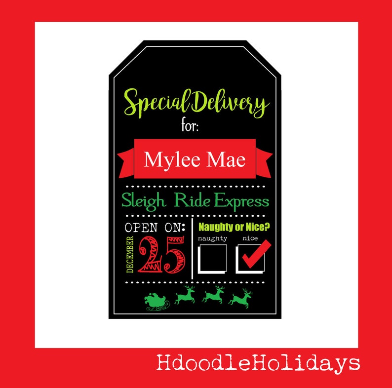 Digital diy EDITABLE Santa Gift Tag Christmas Tag from Santa Holiday PDF Digital Download set of 4 per page