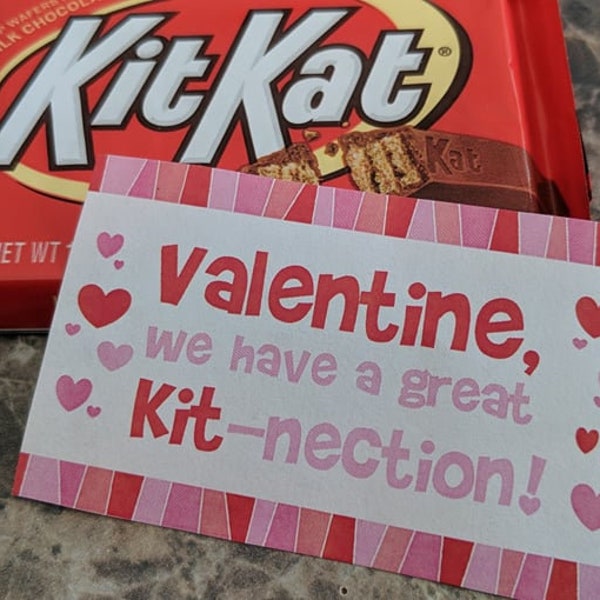 IMPRIMABLE Valentine Tag KitKat Téléchargement instantané Saint-Valentin Ami Cadeau Treat Chocolat Fichier PDF Kit Kat Enseignant Étudiant Bureau