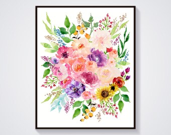 floral wall art watercolor