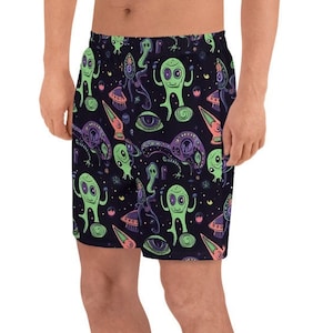 Alien Invasion - Pantalones cortos con estampado de alienígenas de dibujos animados para hombre