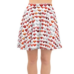 Heartbeat of Fashion - White Skater Skirt with Heart Print