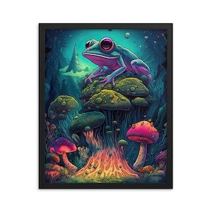 Exploring the Limits of Imagination with our Framed Poster of a Psychedelic Alien Frog Mushroom