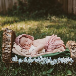 Infant log bed, wood infant prop, toddler photo props, handmade photo props, wood slab, wooden baby bed, rustic prop, natural edge bed, bark
