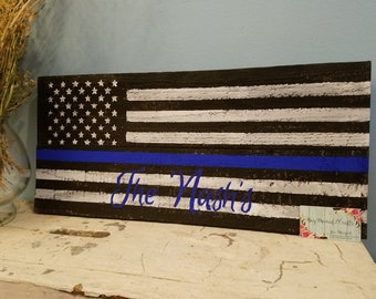 Personalized blue line American flag, red line american Flag, first responder flag, rustic decor, American flag decor,  rustic sign