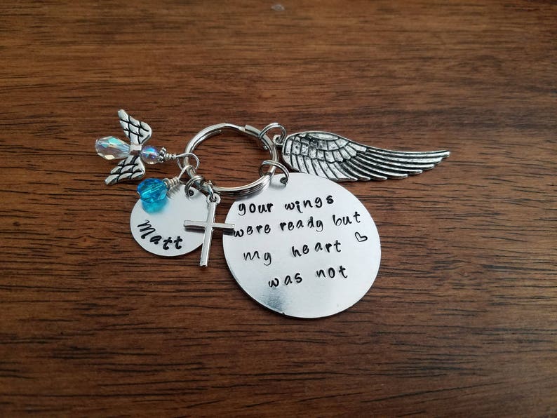 Memorial keychain angel wing jewelry funeral gift grieving Etsy
