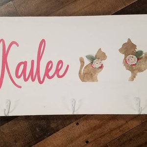 PUPPIES AND KITTENS Girl Room Name sign with hooks, backpack holder, Personalized Puppies and Kittens Theme Decor, Girl Room name sign