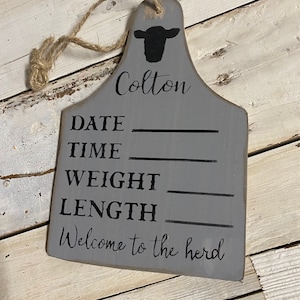 COW TAG BIRTH Western Info Sign, Cowboy gift ideas, ranch Cow Tag Decor, cowboy baby shower