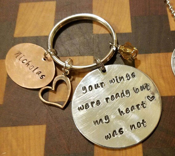 Memorial keychain angel wing jewelry funeral gift grieving Etsy